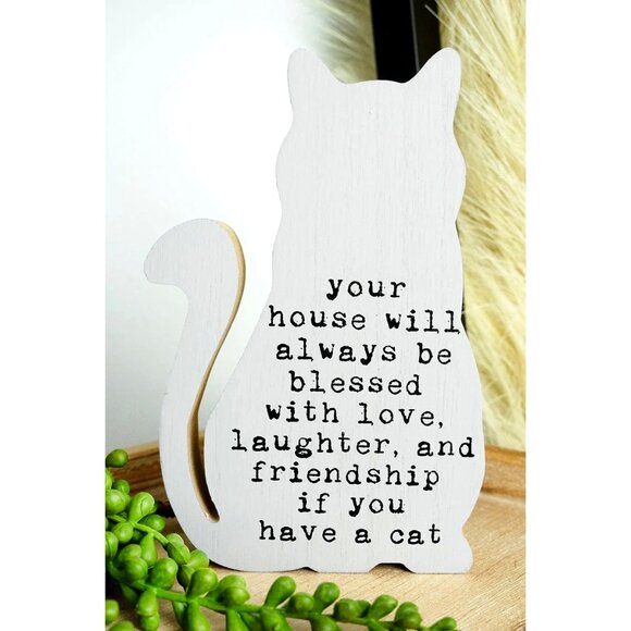 "Your house will always be blessed with love.." Wood Block, Cat, Home Décor Sign - Picture 1 of 1